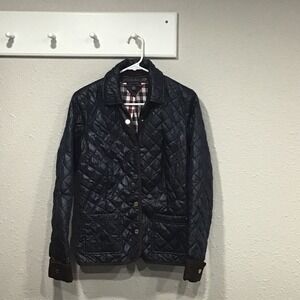 Tommy Hilfiger Navy Quilted Barn Jacket Womens S Corduroy Trim Chore Coat Preppy